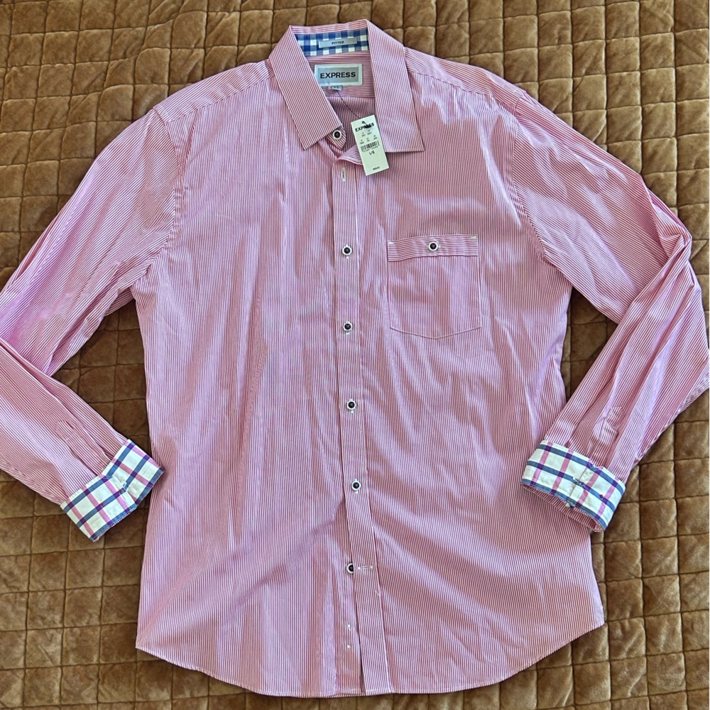 NWT express pink button down dress shirt men’s size large